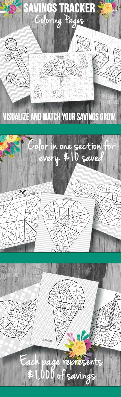 savings tracker coloring pages  printable  prettiful designs