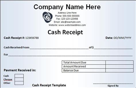 cash payment receipt template   receipt template word