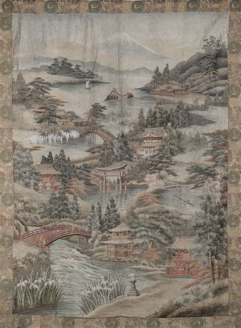 impressive japanese silk embroidered tapestry wall hanging early