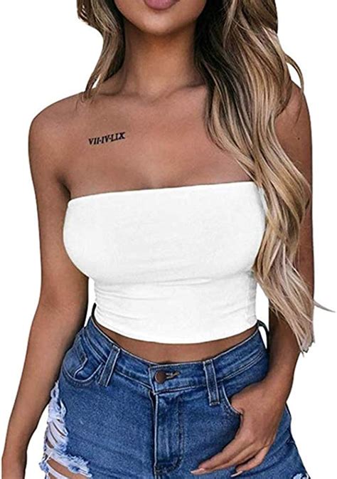Rg Fantasi Women S Sexy Strapless Off Shoulder Crop Tube Top Solid
