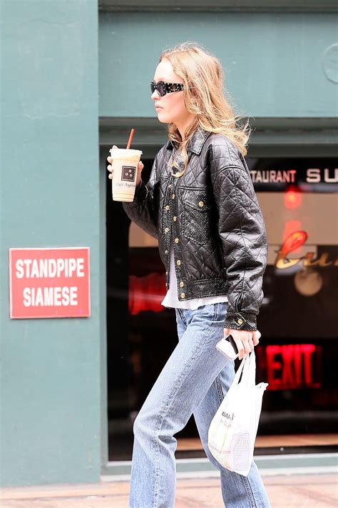 Lily Rose Depp In A Leather Biker Jacket Out In New York
