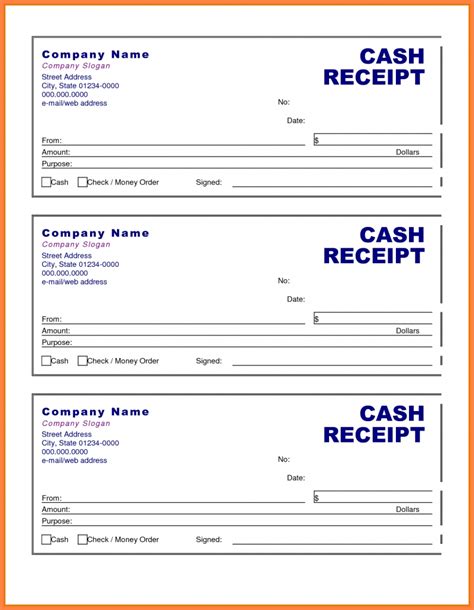 cash receipt template  template business format