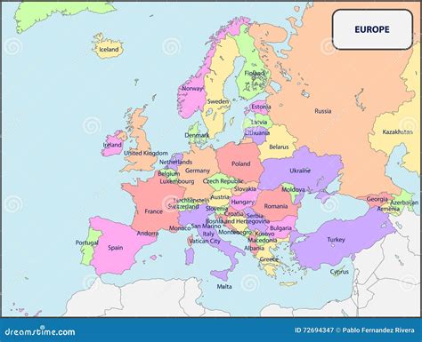 political map  europe  names stock vector image