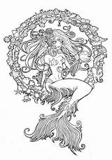 Mermaid Coloring Pages Adult Sea Sheets Printable Line Jewel Color Cordelia Colouring Mermaids Deviantart Mandala Detailed Girls Beautiful Print Fairy sketch template