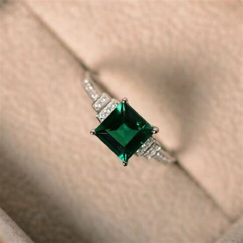 emerald princess cut ring   sterling silver   sale