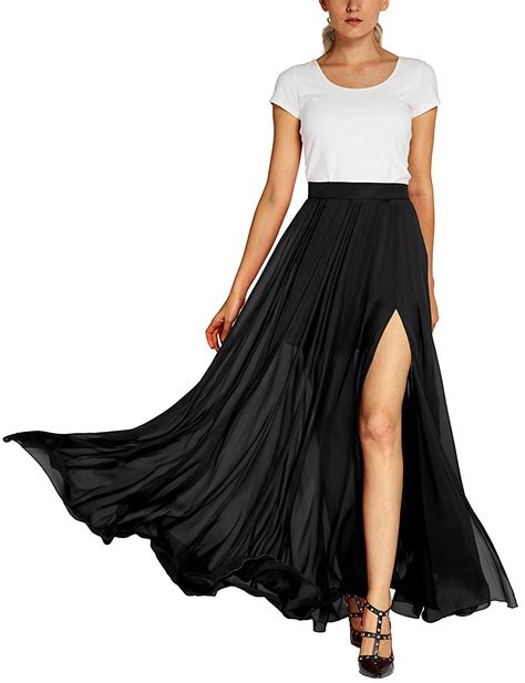 customize women s fashion solid color flowy split long maxi skirt