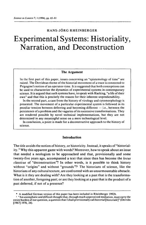 pdf experimental systems historiality narration and deconstruction