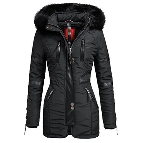 womens long jacket coats black winter hooded parkas zipper warm windbreak black gothic slim