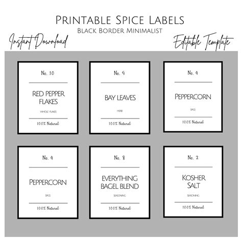 printable minimalist spice label template modern spice labels