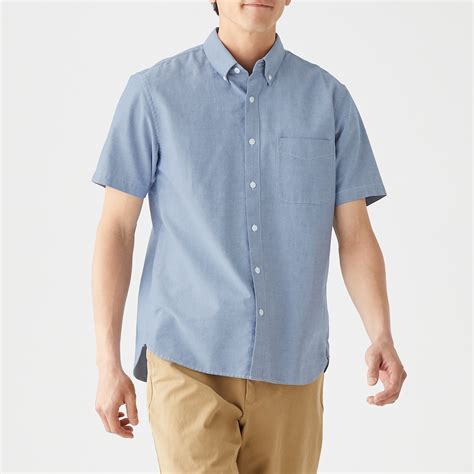 新疆綿洗いざらしオックスボタンダウン半袖シャツ紳士l・ブルー 通販 無印良品