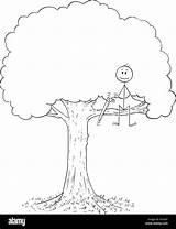 Tree Cartoon Cutting Branch Sitting He Saw Man Alamy sketch template