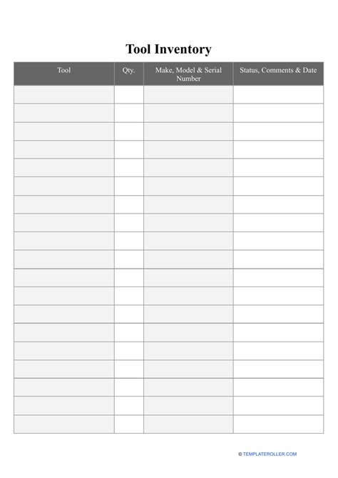 Tool Inventory Template - Fill Out, Sign Online and Download PDF