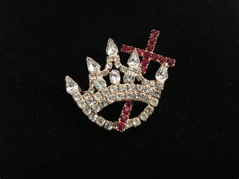 cross crown vintage rhinestone tiara crown  cross brooch pin