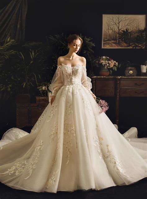 pinterest atkim seokjin  shoulder wedding dress ball gowns wedding wedding dress long sleeve