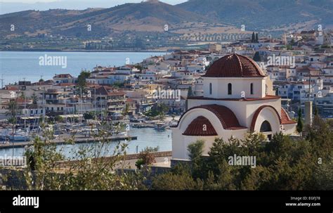 church overlooking town  ermioni argolida peloponnese greece europe stock photo alamy