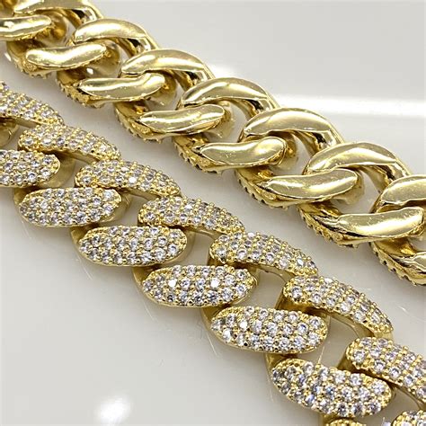 gold plated simulated diamond mm wide iced cuban link chain
