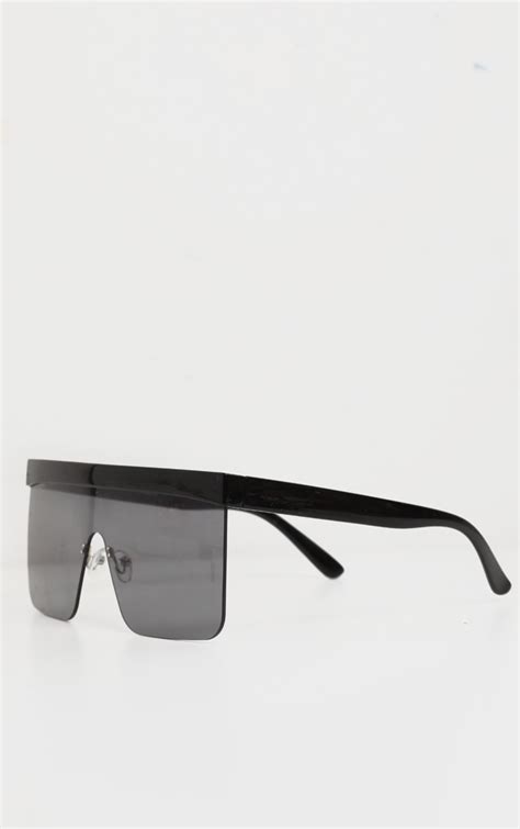 black flat top frameless oversized sunglasses prettylittlething
