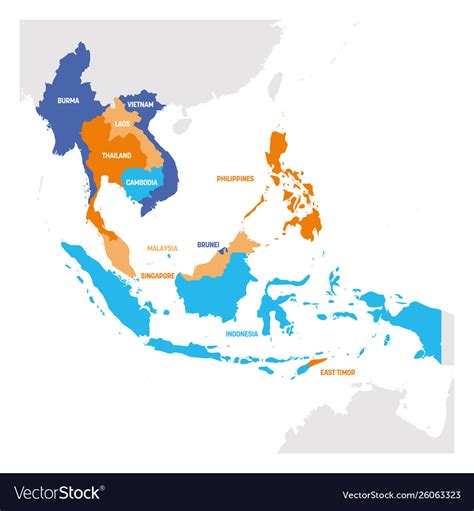 Southeast Asia Region Map Countries In Royalty Free Vector