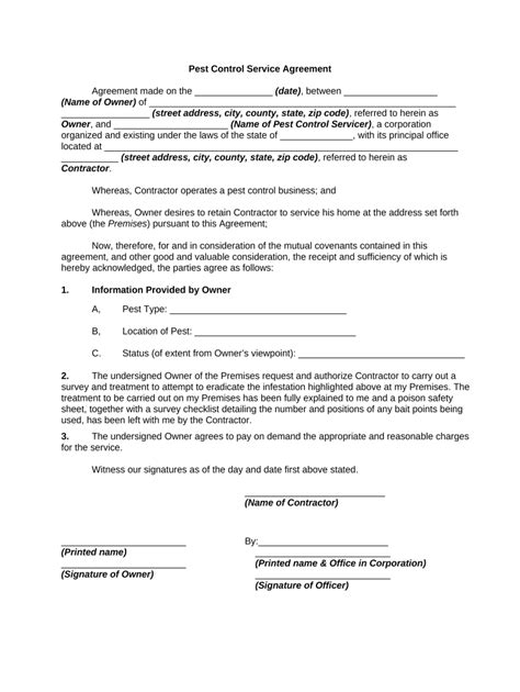 printable pest control service agreement  form fill   sign