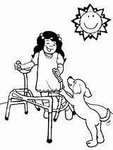 Coloring Dog Pages Disability Playing Girl Disabilities Her Color Clipart Wheel Chair Stick Kid Disable People Play Kidsplaycolor Fun Wheelchair sketch template