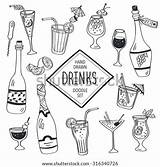 Drinks Coloring Cocktails Doodle Cocktail Drawn Hand Icons Wine Isolated Beverages Vector Doodles Set Background Glass Juice Water Shutterstock Bottles sketch template