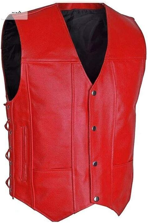 amazoncom mens real red pure leather vest  men biker vest
