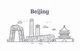 Beijing Skyline Peking Linie Panoramische Panoramica Pechino Cina Vettore Chinas Orizzonte Vettoriale Angolo Costruzioni Dettagliate Strada Vecchie Vektoren Vettori sketch template