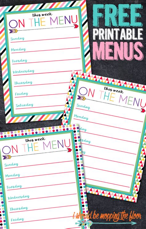 printable menus printable menu weekly menu planning  weekly menu