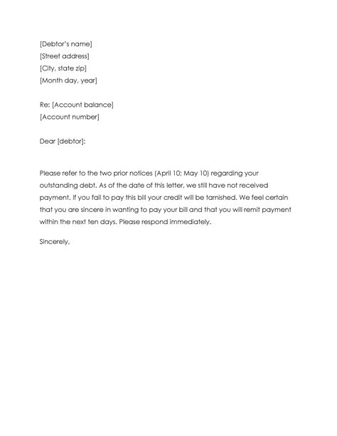 sample debt collection letter  action  letter template