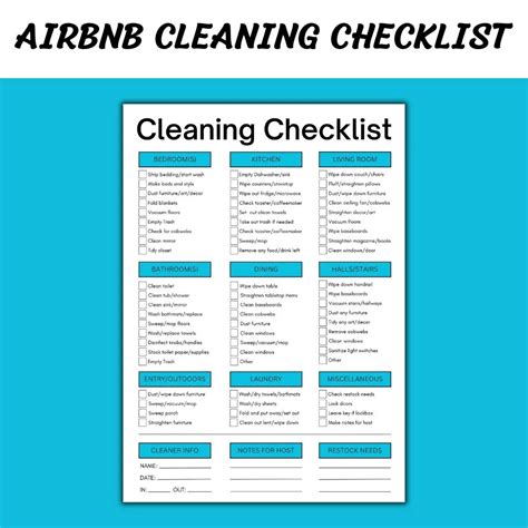 cleaning checklist  airbnb printable templates