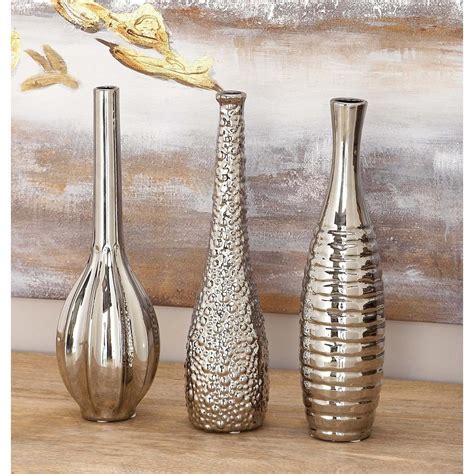 ceramic bottle shaped decorative vases  silver set