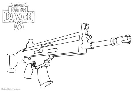 fortnite coloring pages weapons rifle scar  printable coloring