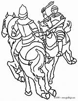 Chevaliers Coloriage Caballeros Cavaleiros Kampf Ritter Ausmalbilder Colorier Batalha Combate Rencontre Hellokids Knights Cavaleiro sketch template