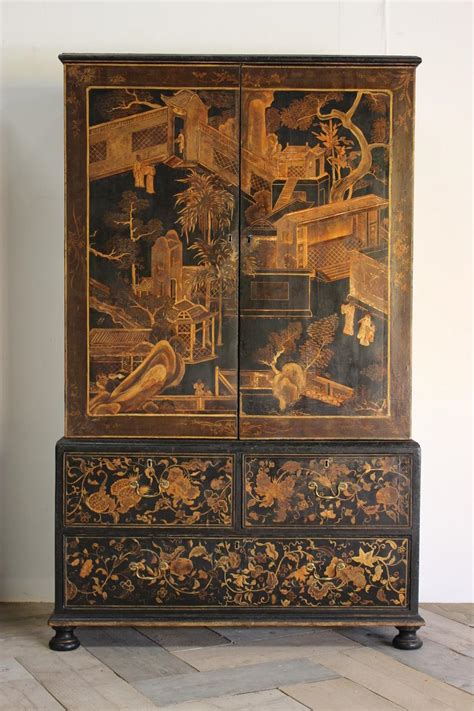 Pair Of Circa 1800 Chinoiserie Lacquer Press Cupboards