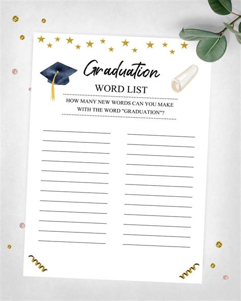 graduation word list graduation party game  home game etsy