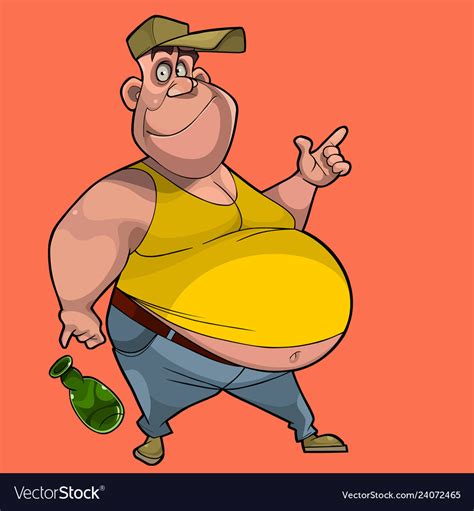 cartoon man with a big belly drops a bottle vector image