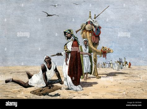 arab slave trader shooting an exhausted slave in the african desert