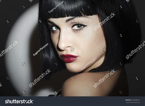 Beautiful Brunette Woman Retro Style Healthy Black Hair