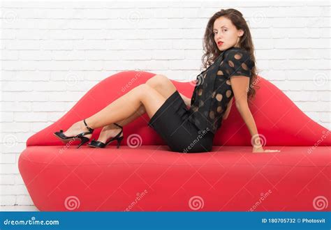 Time To Relax Model On Leather Couch Beautiful Luxurious Woman