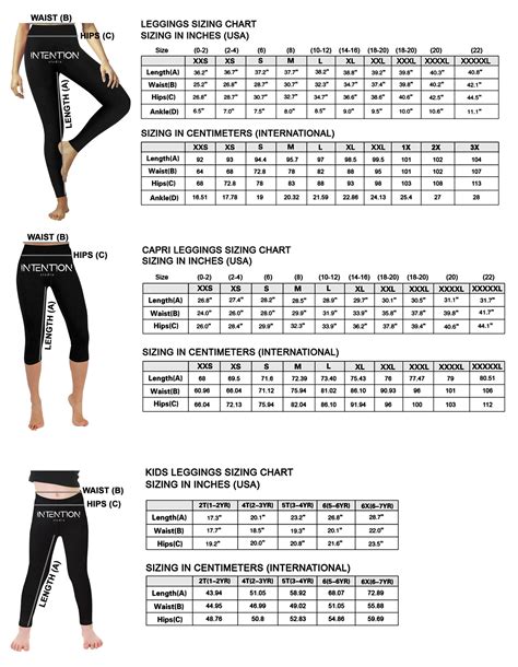 leggings size chart