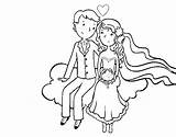 Sposi Nuvola Nuvem Colorir Newlyweds Acolore Stampare sketch template
