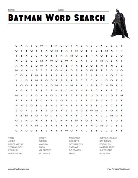 batman word search  printable