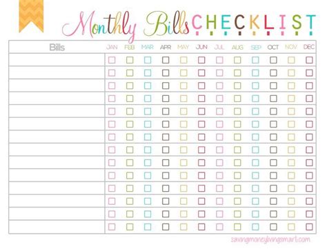 monthly bills expense printables bills checklist bill tracker