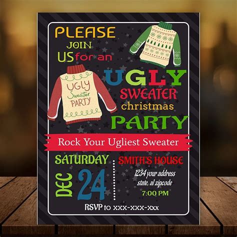 ugly sweater christmas party invitation printable createpartylabels