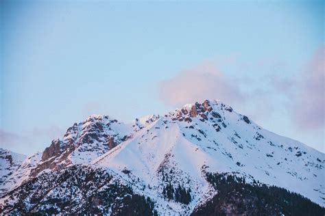 snow top mountain  clear sky  stock photo