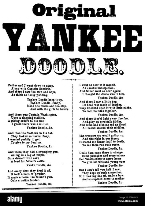 yankee doodle patriotic american song lyric sheet circa  stock