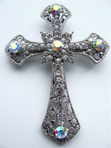 2 3 4 clear diamond large cross pendant pin brooch