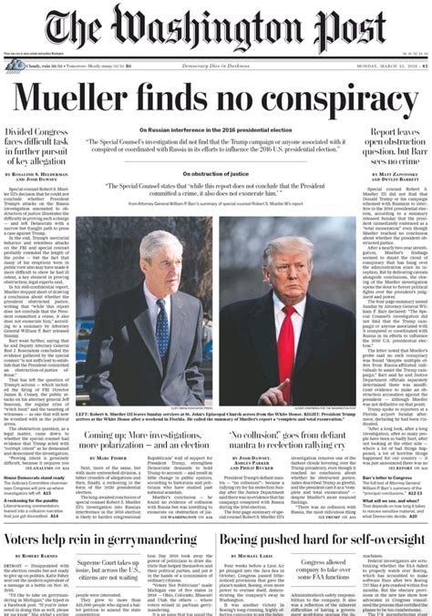 major newspapers covered  mueller report news digg