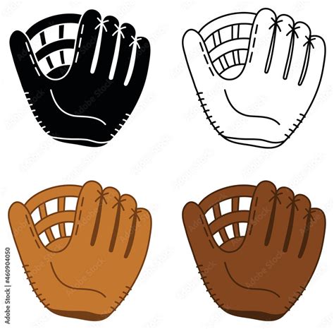 baseball glove clipart set outline silhouette  colored stock