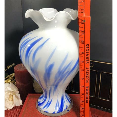 Hand Blown Glass Vase Italian Murano Blue And White Lavorazione Arte